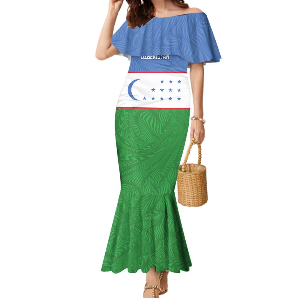 Uzbekistan Football Custom Family Matching Mermaid Dress and Hawaiian Shirt Come On White Wolves Flag Style - Wonder Print Shop