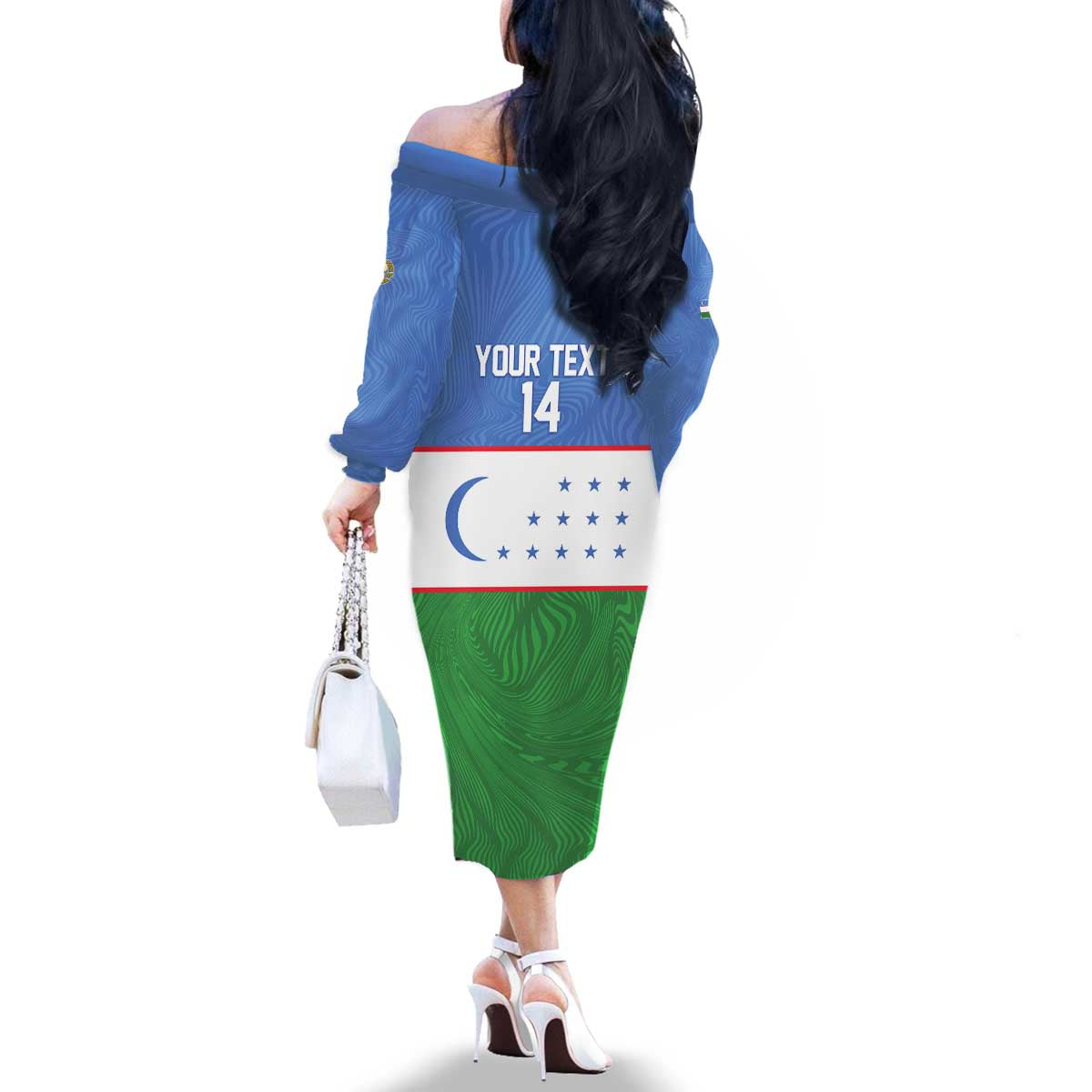 Uzbekistan Football Custom Family Matching Off The Shoulder Long Sleeve Dress and Hawaiian Shirt Come On White Wolves Flag Style - Wonder Print Shop