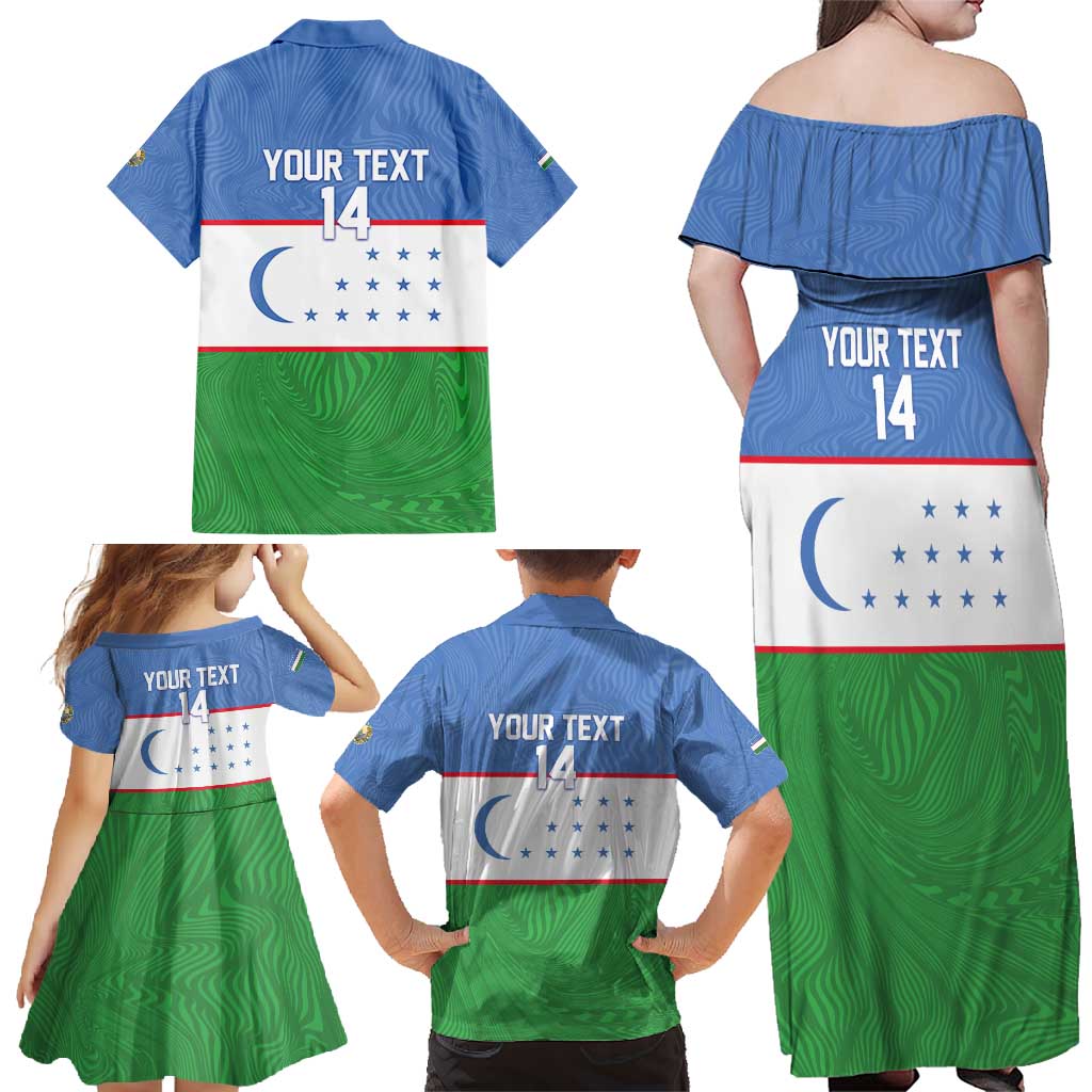 Uzbekistan Football Custom Family Matching Off Shoulder Maxi Dress and Hawaiian Shirt Come On White Wolves Flag Style - Wonder Print Shop