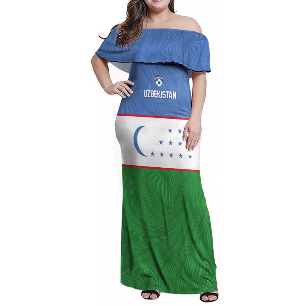 Uzbekistan Football Custom Family Matching Off Shoulder Maxi Dress and Hawaiian Shirt Come On White Wolves Flag Style - Wonder Print Shop