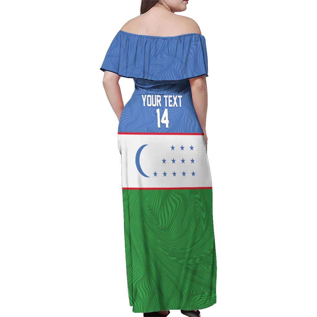 Uzbekistan Football Custom Family Matching Off Shoulder Maxi Dress and Hawaiian Shirt Come On White Wolves Flag Style - Wonder Print Shop