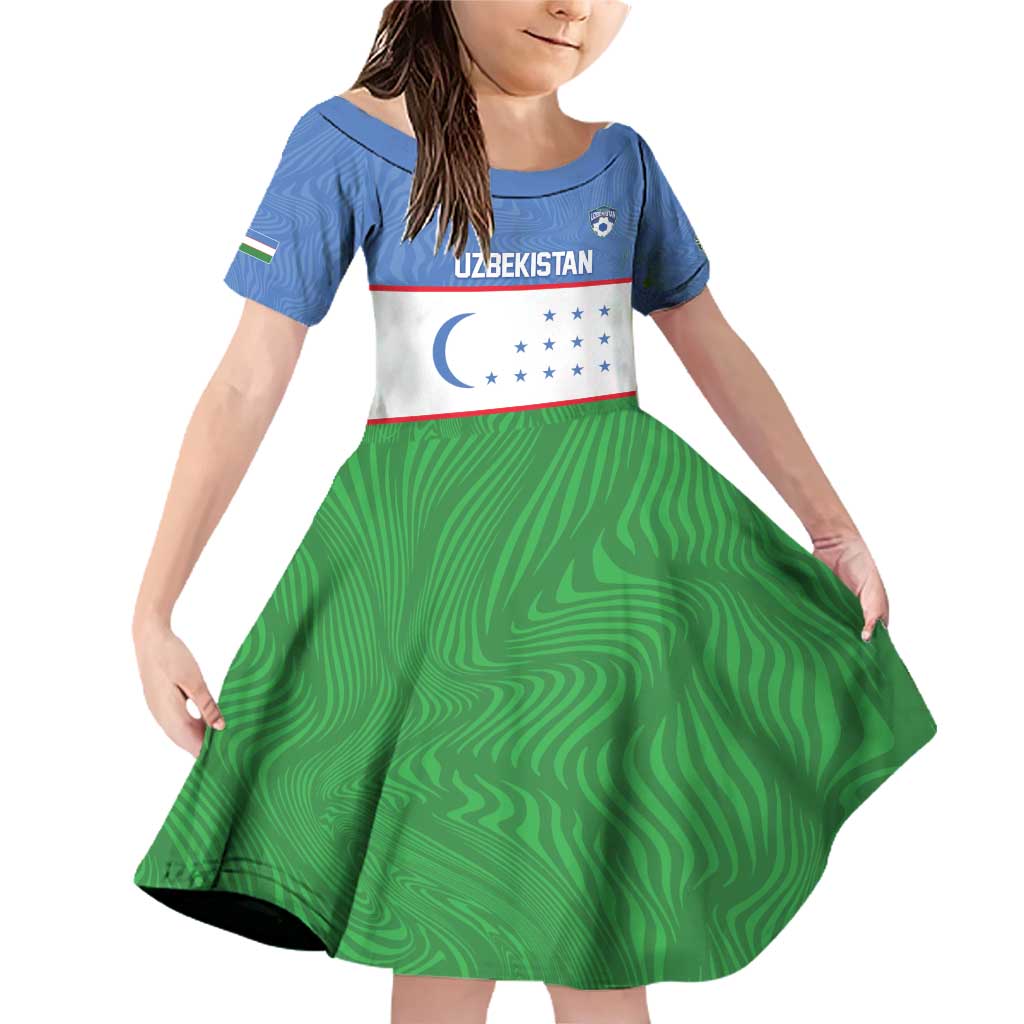 Uzbekistan Football Custom Family Matching Off Shoulder Short Dress and Hawaiian Shirt Come On White Wolves Flag Style - Wonder Print Shop