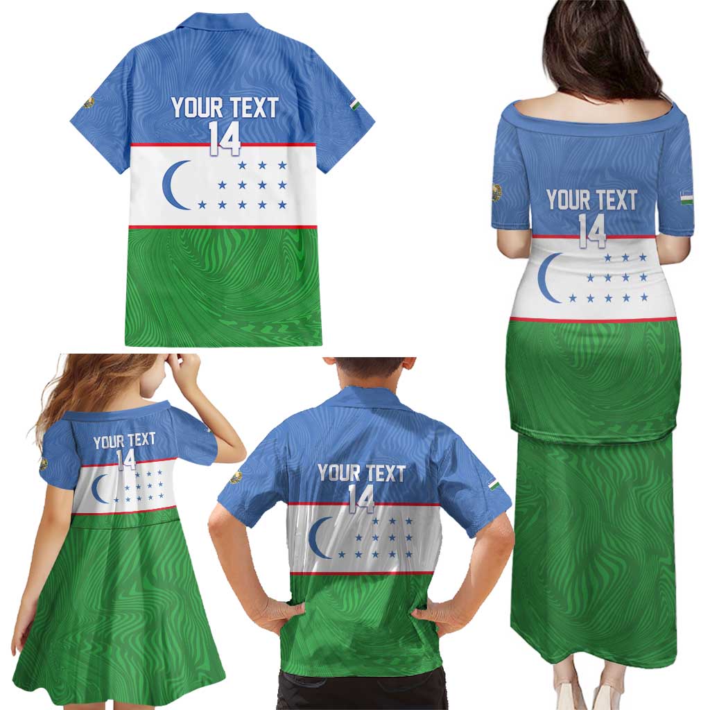 Uzbekistan Football Custom Family Matching Puletasi and Hawaiian Shirt Come On White Wolves Flag Style - Wonder Print Shop