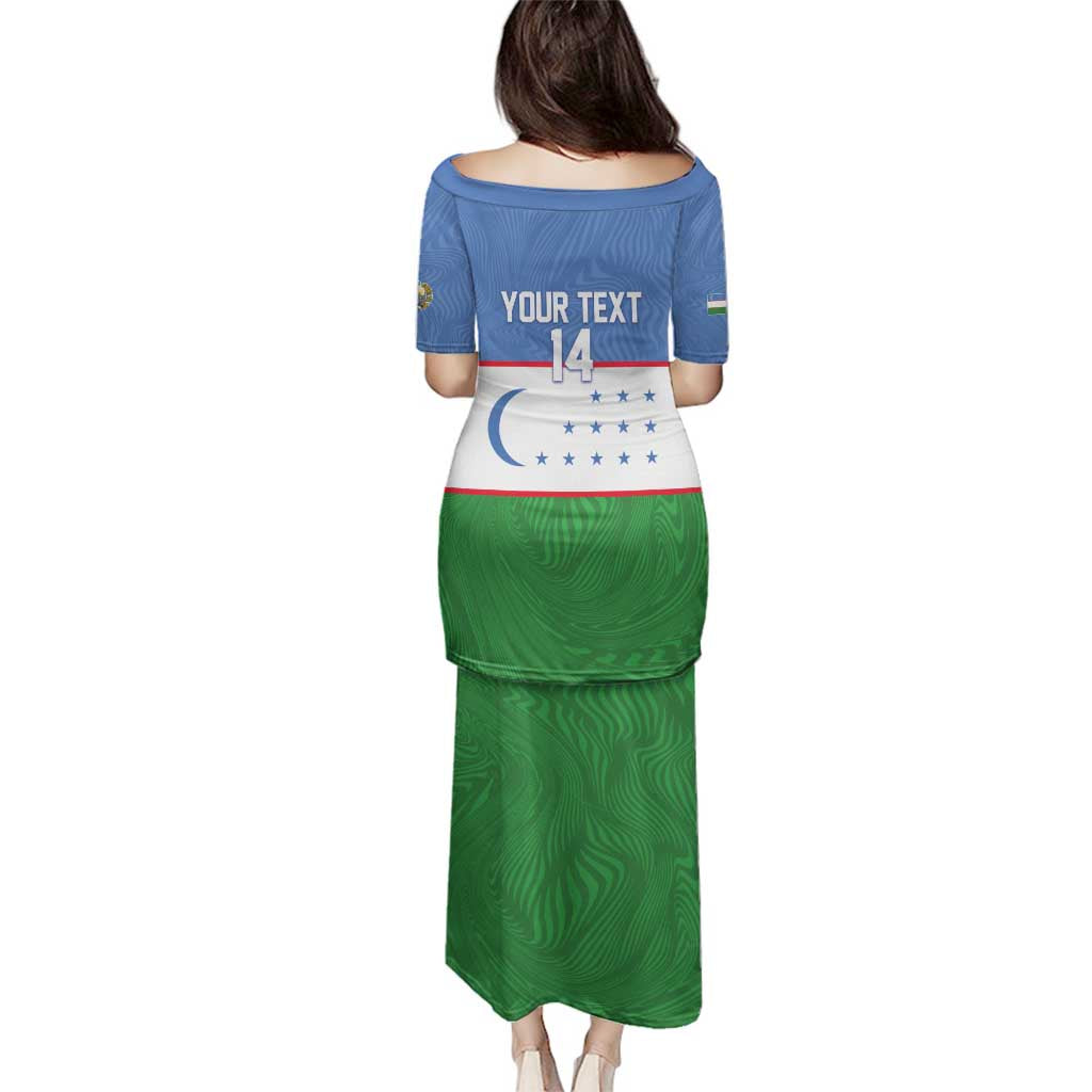 Uzbekistan Football Custom Family Matching Puletasi and Hawaiian Shirt Come On White Wolves Flag Style - Wonder Print Shop