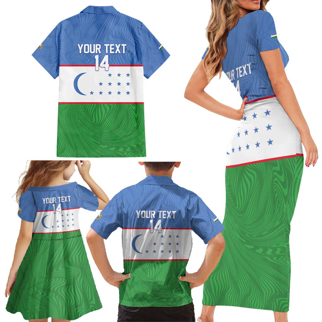 Uzbekistan Football Custom Family Matching Short Sleeve Bodycon Dress and Hawaiian Shirt Come On White Wolves Flag Style - Wonder Print Shop