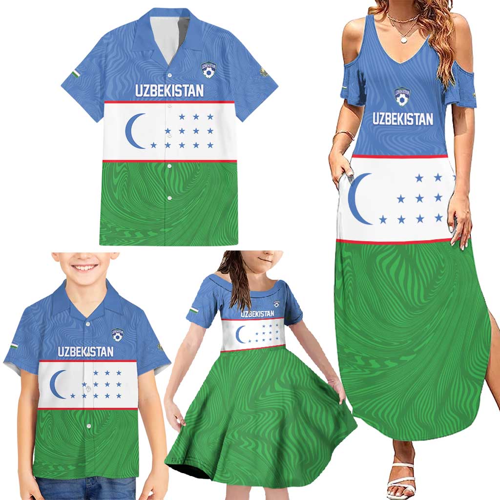 Uzbekistan Football Custom Family Matching Summer Maxi Dress and Hawaiian Shirt Come On White Wolves Flag Style - Wonder Print Shop