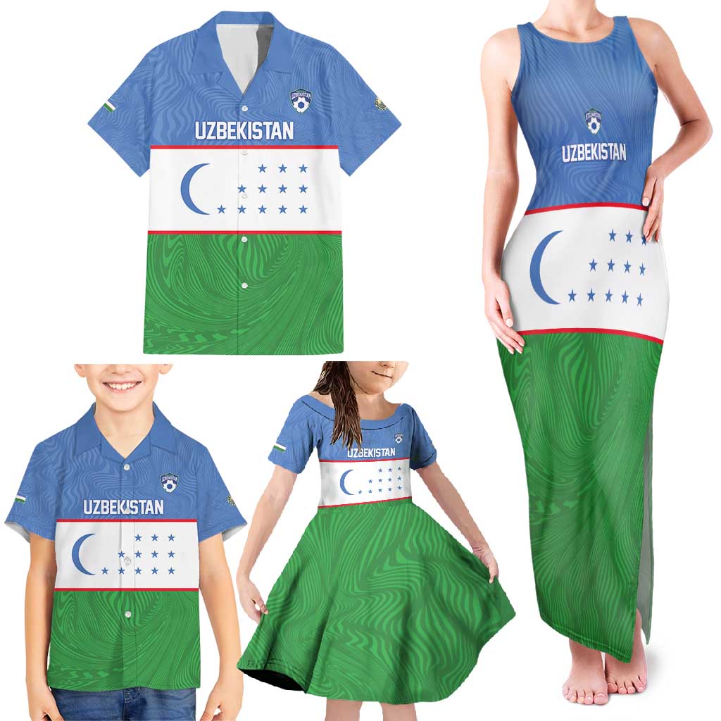 Uzbekistan Football Custom Family Matching Tank Maxi Dress and Hawaiian Shirt Come On White Wolves Flag Style - Wonder Print Shop