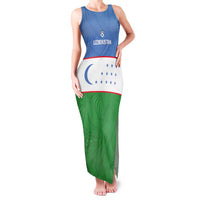 Uzbekistan Football Custom Family Matching Tank Maxi Dress and Hawaiian Shirt Come On White Wolves Flag Style - Wonder Print Shop