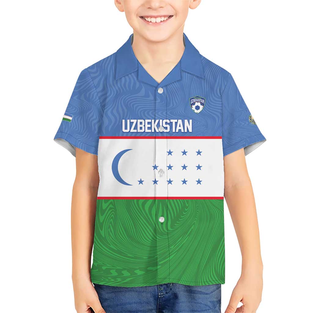 Uzbekistan Football Custom Kid Hawaiian Shirt Come On White Wolves Flag Style - Wonder Print Shop