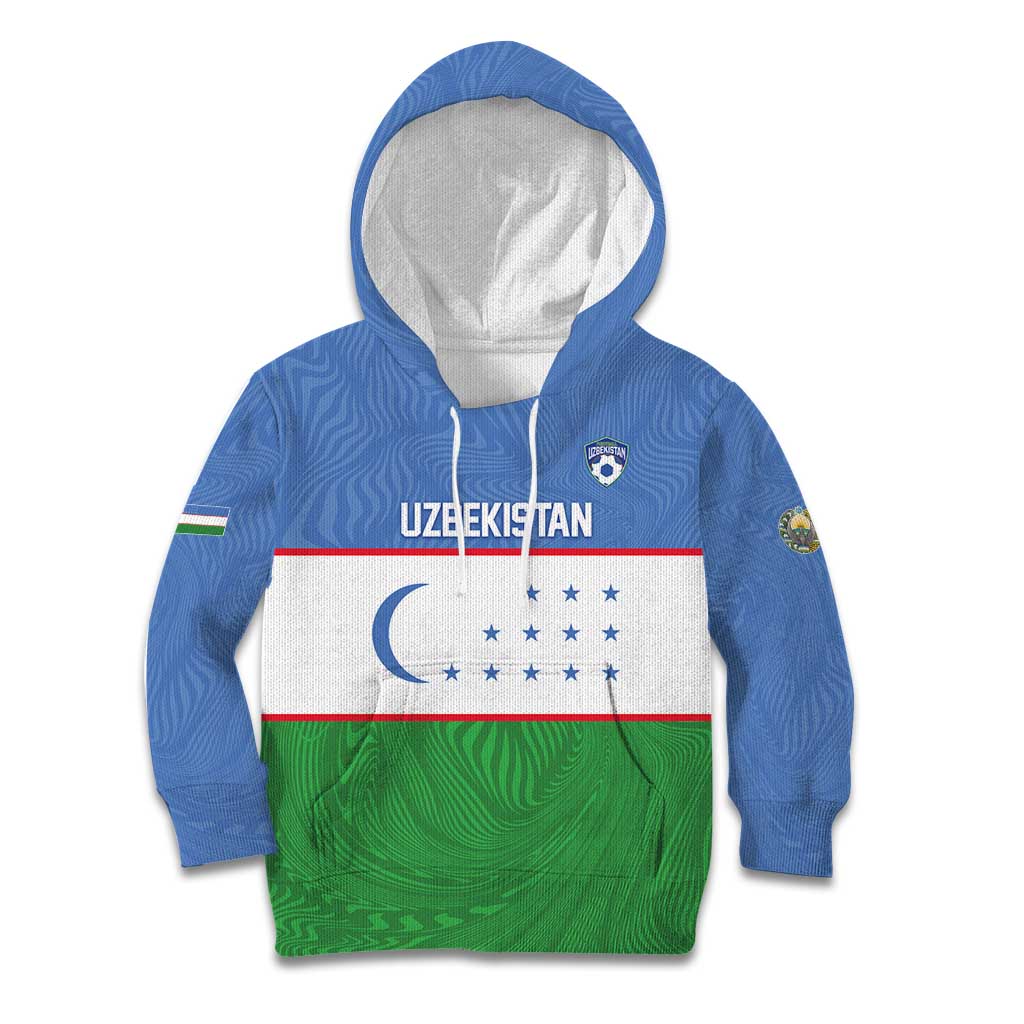 Uzbekistan Football Custom Kid Hoodie Come On White Wolves Flag Style - Wonder Print Shop