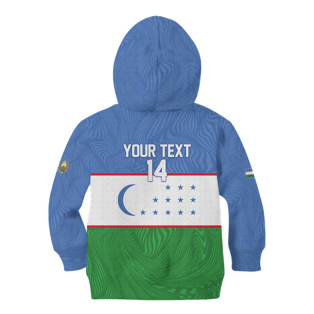 Uzbekistan Football Custom Kid Hoodie Come On White Wolves Flag Style - Wonder Print Shop