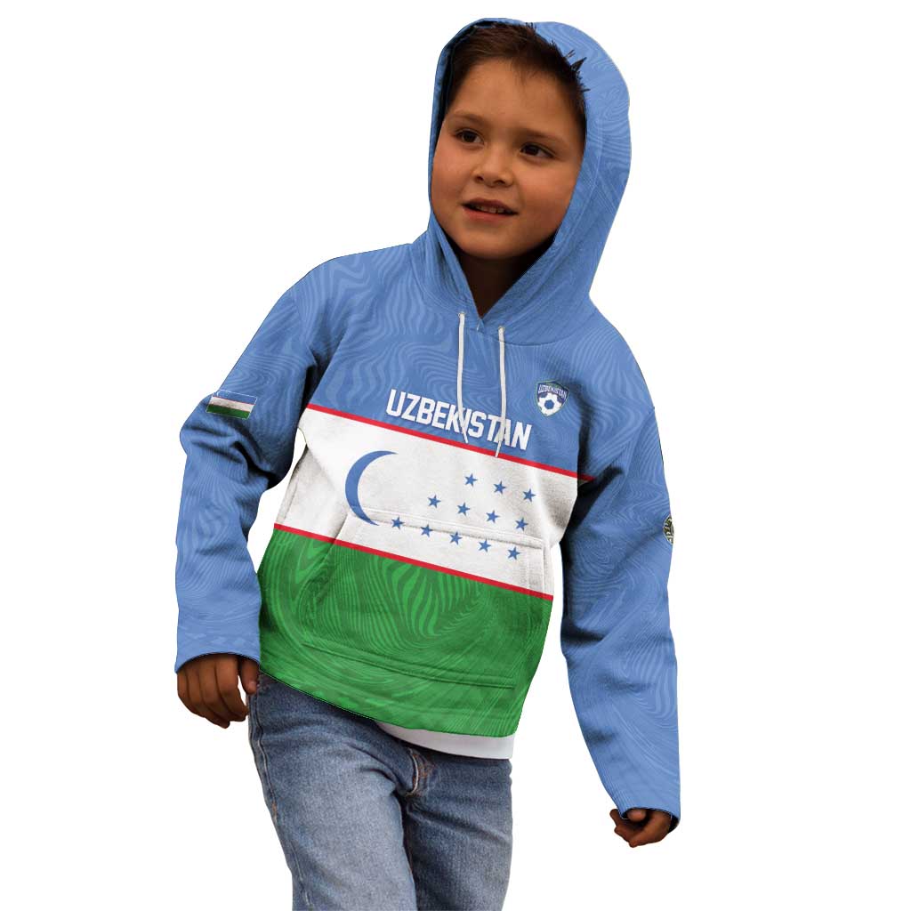 Uzbekistan Football Custom Kid Hoodie Come On White Wolves Flag Style - Wonder Print Shop