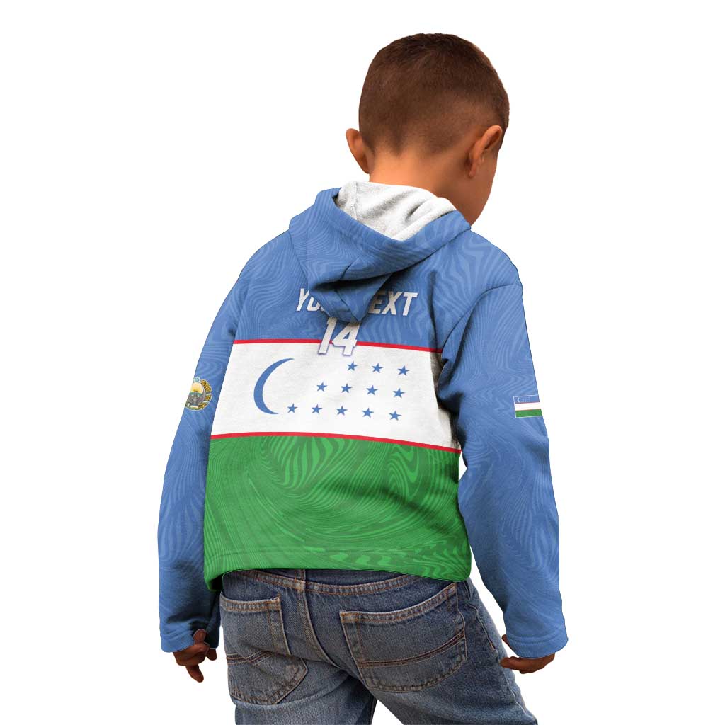Uzbekistan Football Custom Kid Hoodie Come On White Wolves Flag Style - Wonder Print Shop