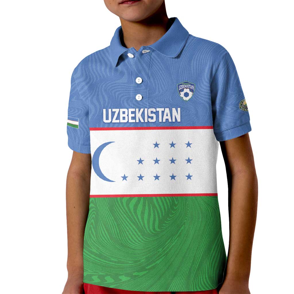 Uzbekistan Football Custom Kid Polo Shirt Come On White Wolves Flag Style - Wonder Print Shop