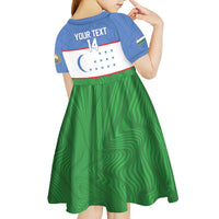 Uzbekistan Football Custom Kid Short Sleeve Dress Come On White Wolves Flag Style - Wonder Print Shop