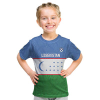 Uzbekistan Football Custom Kid T Shirt Come On White Wolves Flag Style - Wonder Print Shop