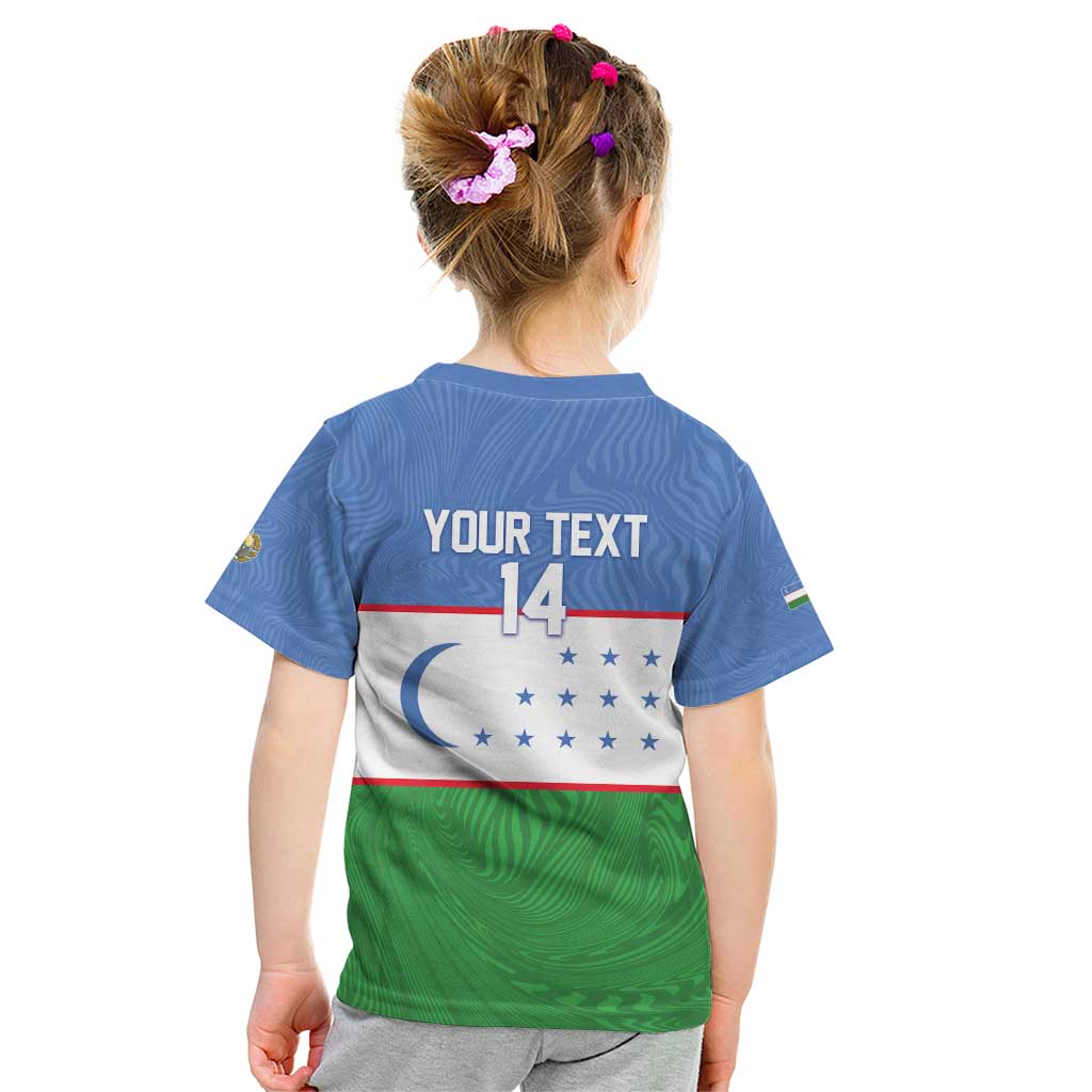 Uzbekistan Football Custom Kid T Shirt Come On White Wolves Flag Style - Wonder Print Shop