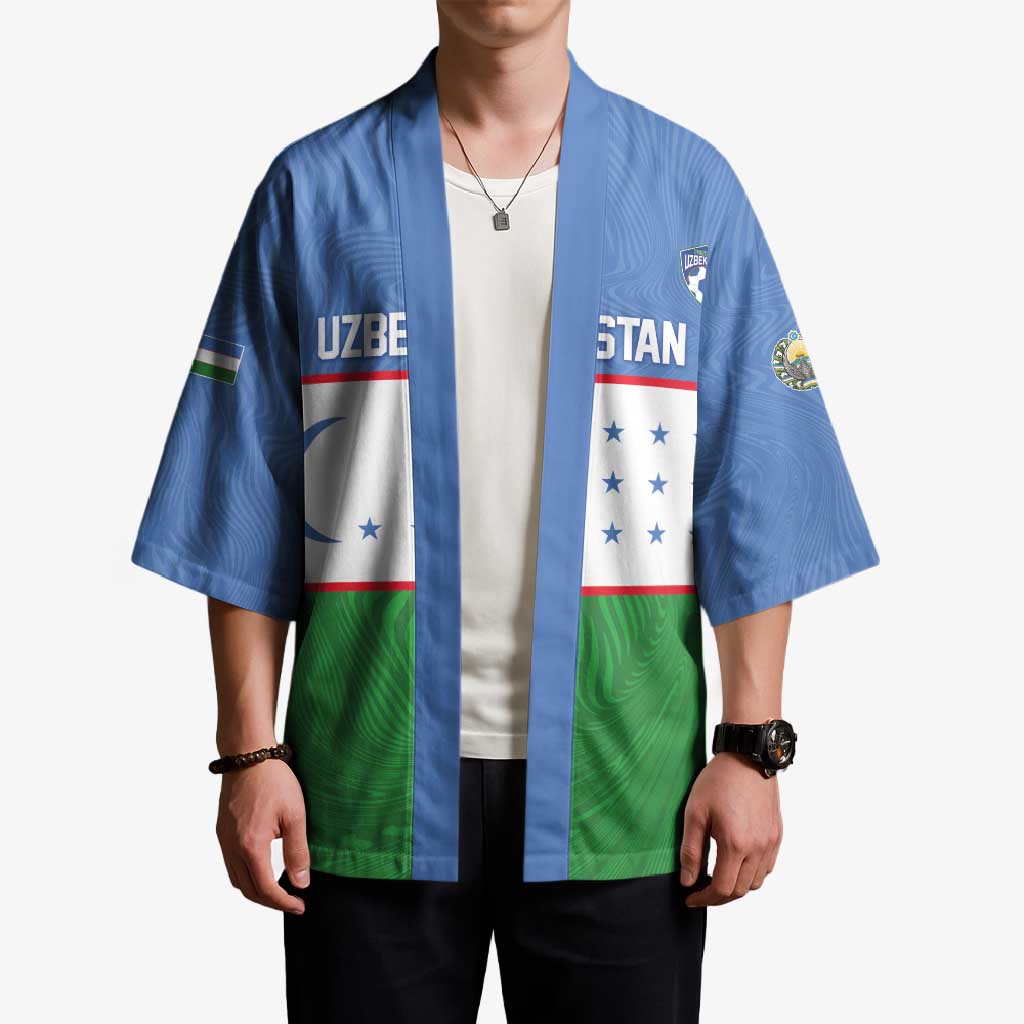 Uzbekistan Football Custom Kimono Come On White Wolves Flag Style - Wonder Print Shop