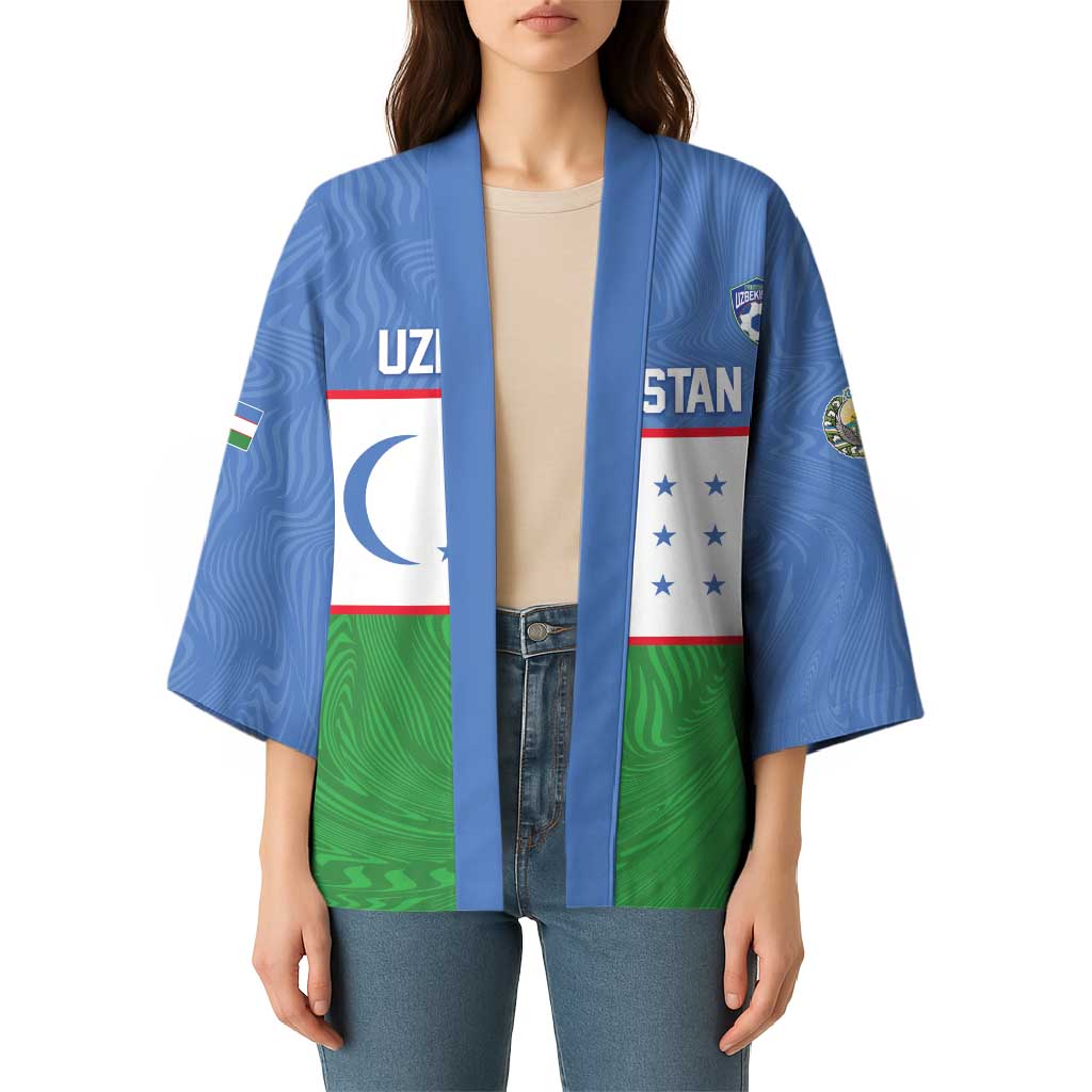 Uzbekistan Football Custom Kimono Come On White Wolves Flag Style - Wonder Print Shop