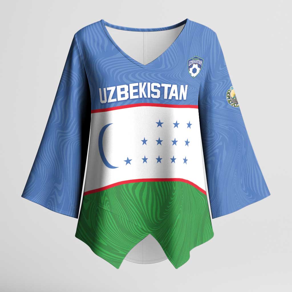 Uzbekistan Football Custom Kimono Sleeve Blouse Come On White Wolves Flag Style - Wonder Print Shop