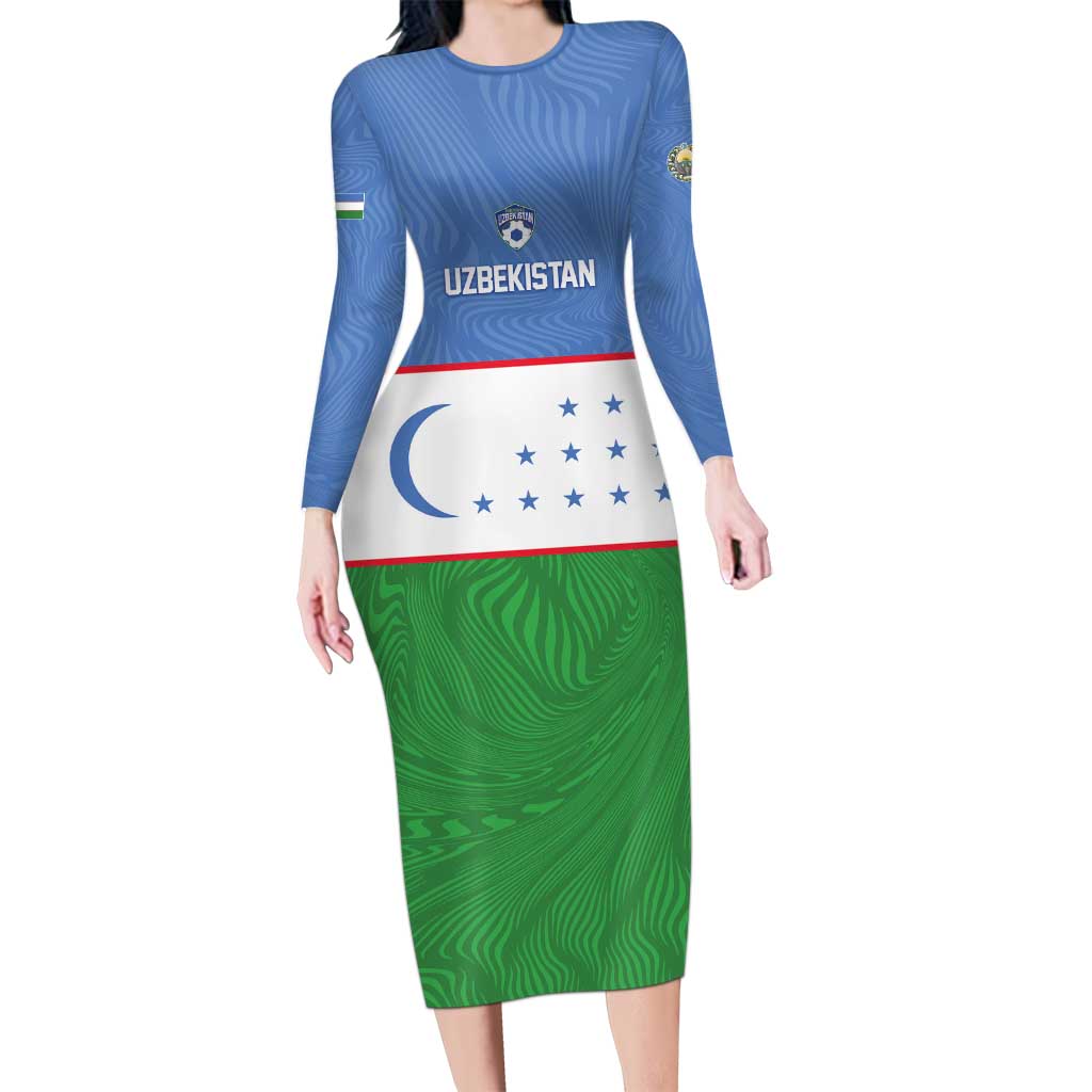 Uzbekistan Football Custom Long Sleeve Bodycon Dress Come On White Wolves Flag Style - Wonder Print Shop