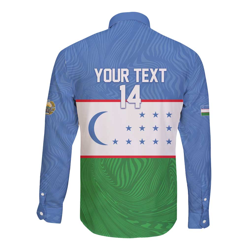 Uzbekistan Football Custom Long Sleeve Button Shirt Come On White Wolves Flag Style - Wonder Print Shop