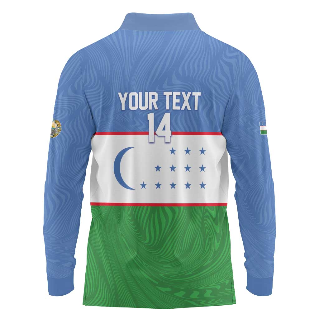 Uzbekistan Football Custom Long Sleeve Polo Shirt Come On White Wolves Flag Style - Wonder Print Shop