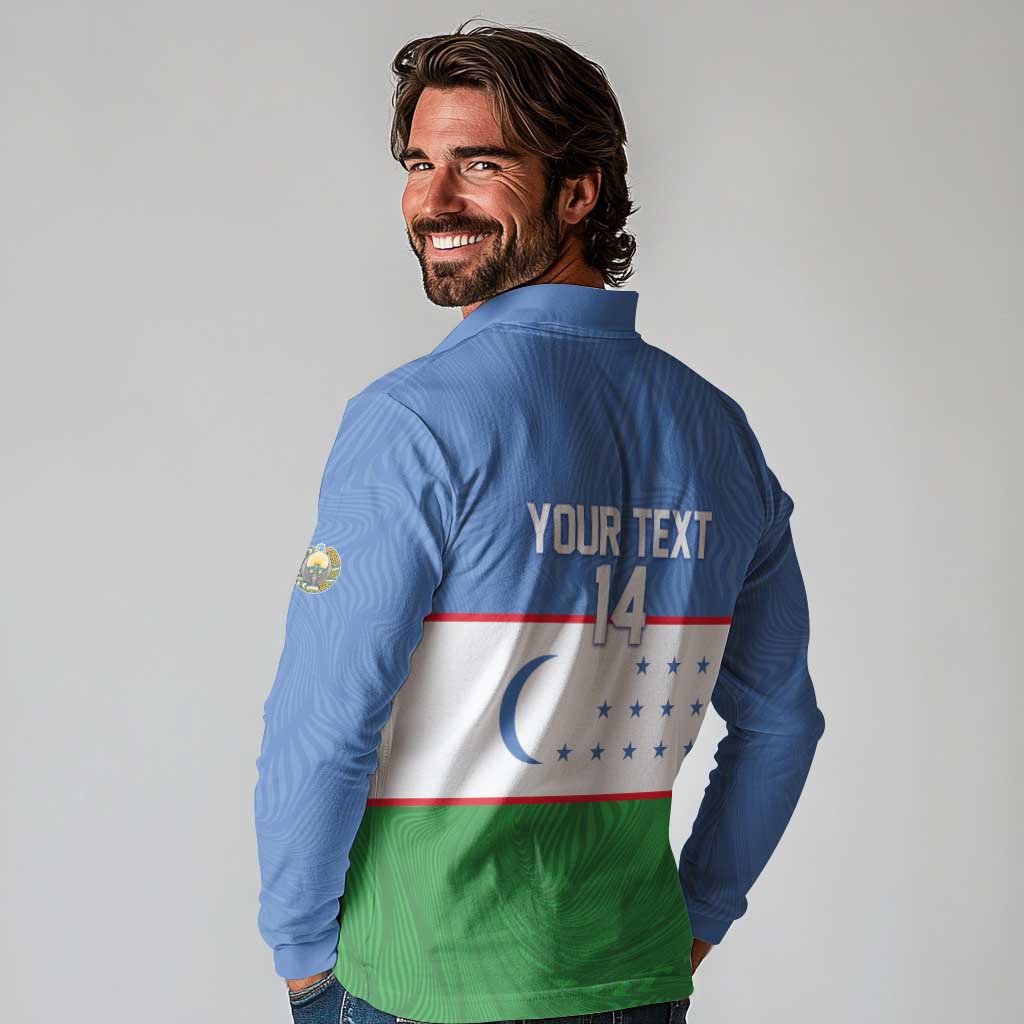Uzbekistan Football Custom Long Sleeve Polo Shirt Come On White Wolves Flag Style - Wonder Print Shop