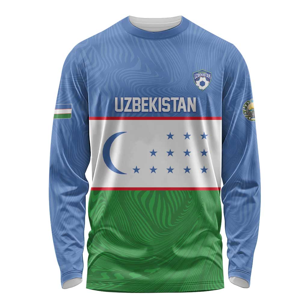 Uzbekistan Football Custom Long Sleeve Shirt Come On White Wolves Flag Style - Wonder Print Shop
