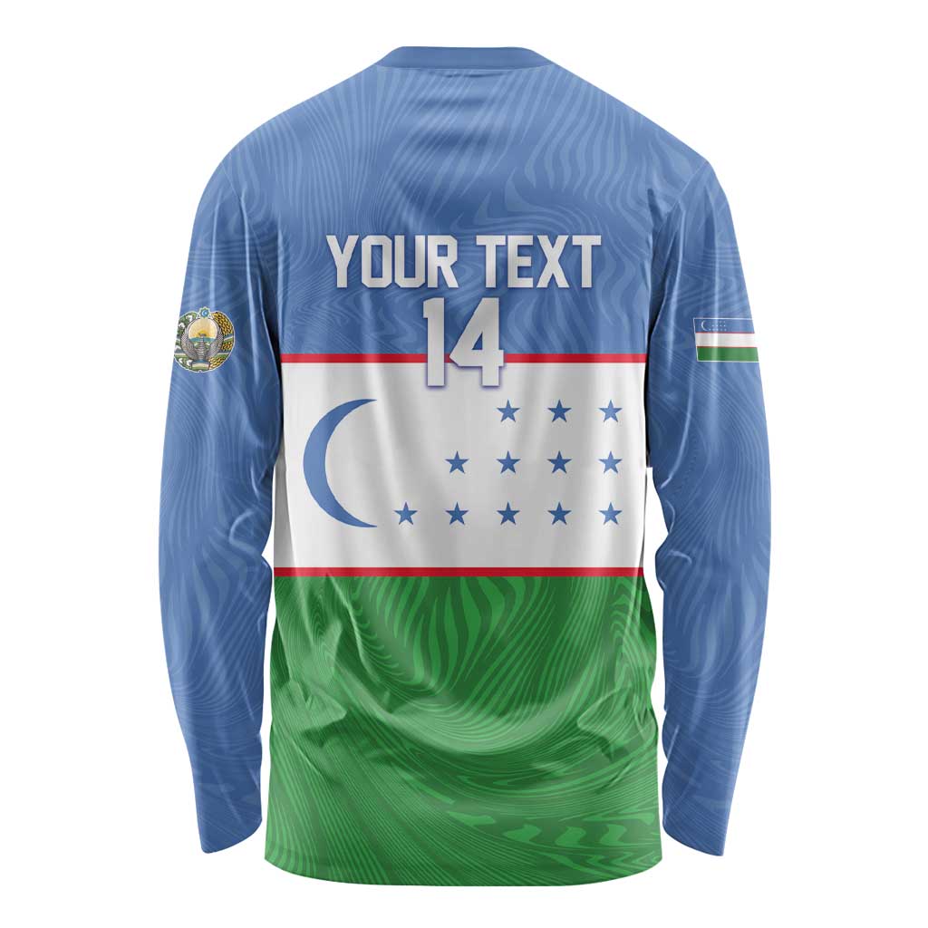 Uzbekistan Football Custom Long Sleeve Shirt Come On White Wolves Flag Style - Wonder Print Shop