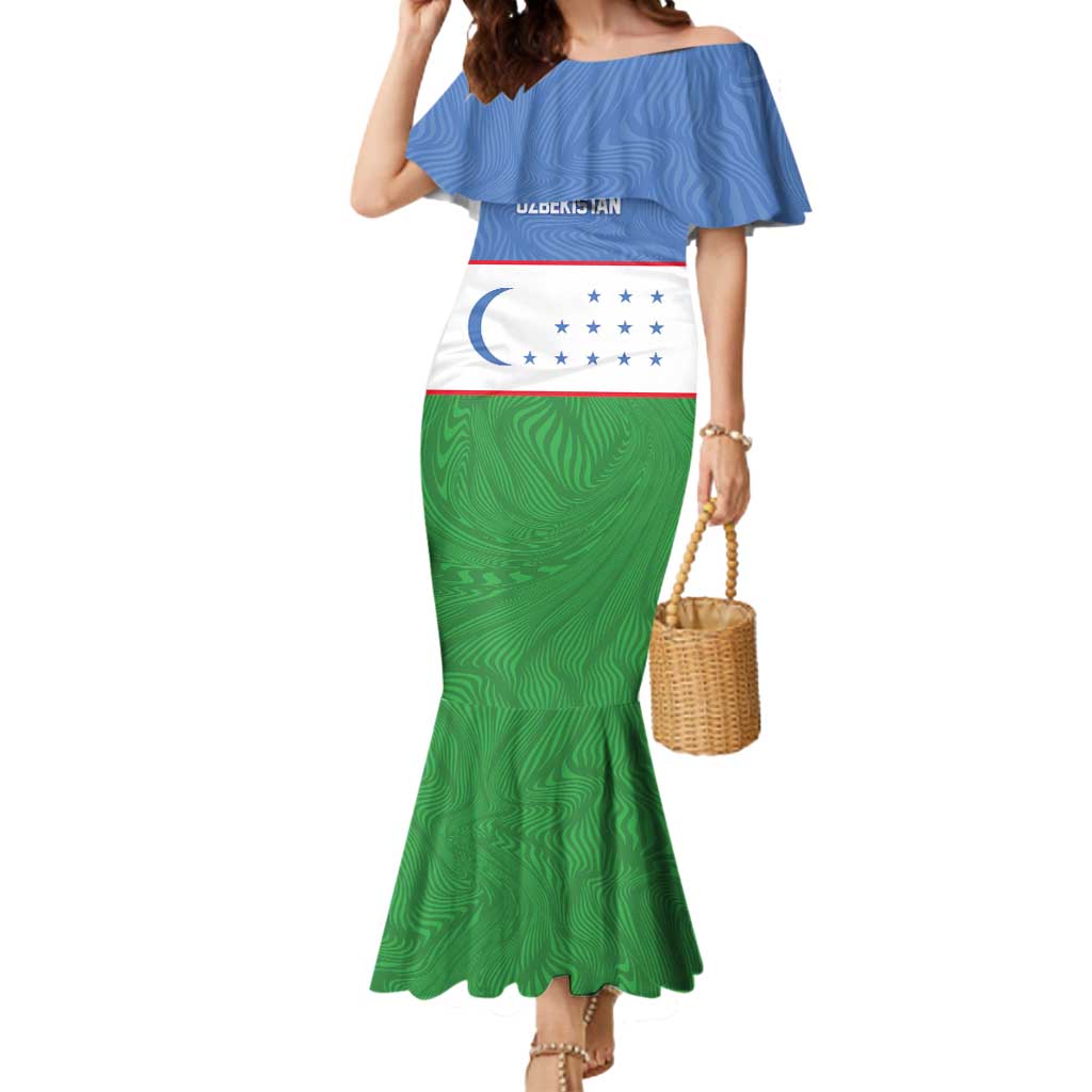 Uzbekistan Football Custom Mermaid Dress Come On White Wolves Flag Style - Wonder Print Shop