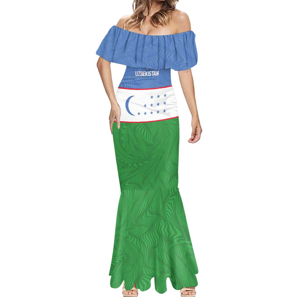 Uzbekistan Football Custom Mermaid Dress Come On White Wolves Flag Style - Wonder Print Shop
