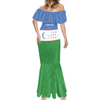 Uzbekistan Football Custom Mermaid Dress Come On White Wolves Flag Style - Wonder Print Shop