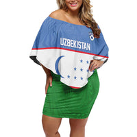 Uzbekistan Football Custom Off Shoulder Short Dress Come On White Wolves Flag Style - Wonder Print Shop
