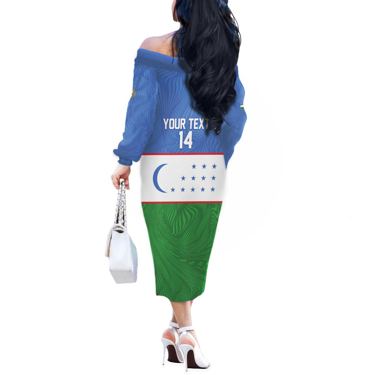 Uzbekistan Football Custom Off The Shoulder Long Sleeve Dress Come On White Wolves Flag Style - Wonder Print Shop