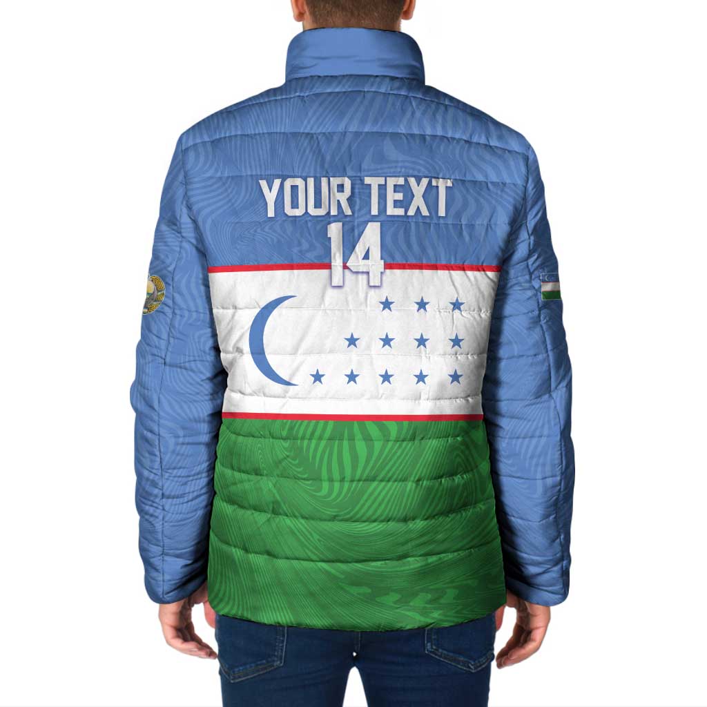 Uzbekistan Football Custom Padded Jacket Come On White Wolves Flag Style - Wonder Print Shop