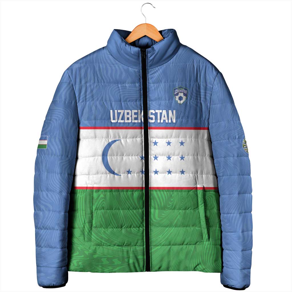 Uzbekistan Football Custom Padded Jacket Come On White Wolves Flag Style - Wonder Print Shop