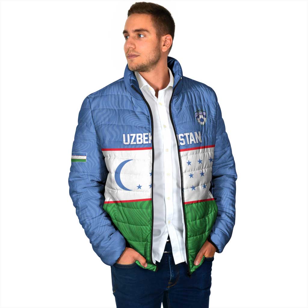 Uzbekistan Football Custom Padded Jacket Come On White Wolves Flag Style - Wonder Print Shop