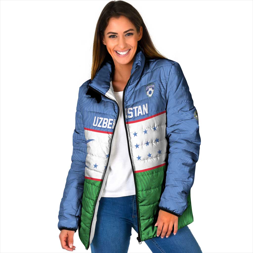 Uzbekistan Football Custom Padded Jacket Come On White Wolves Flag Style - Wonder Print Shop