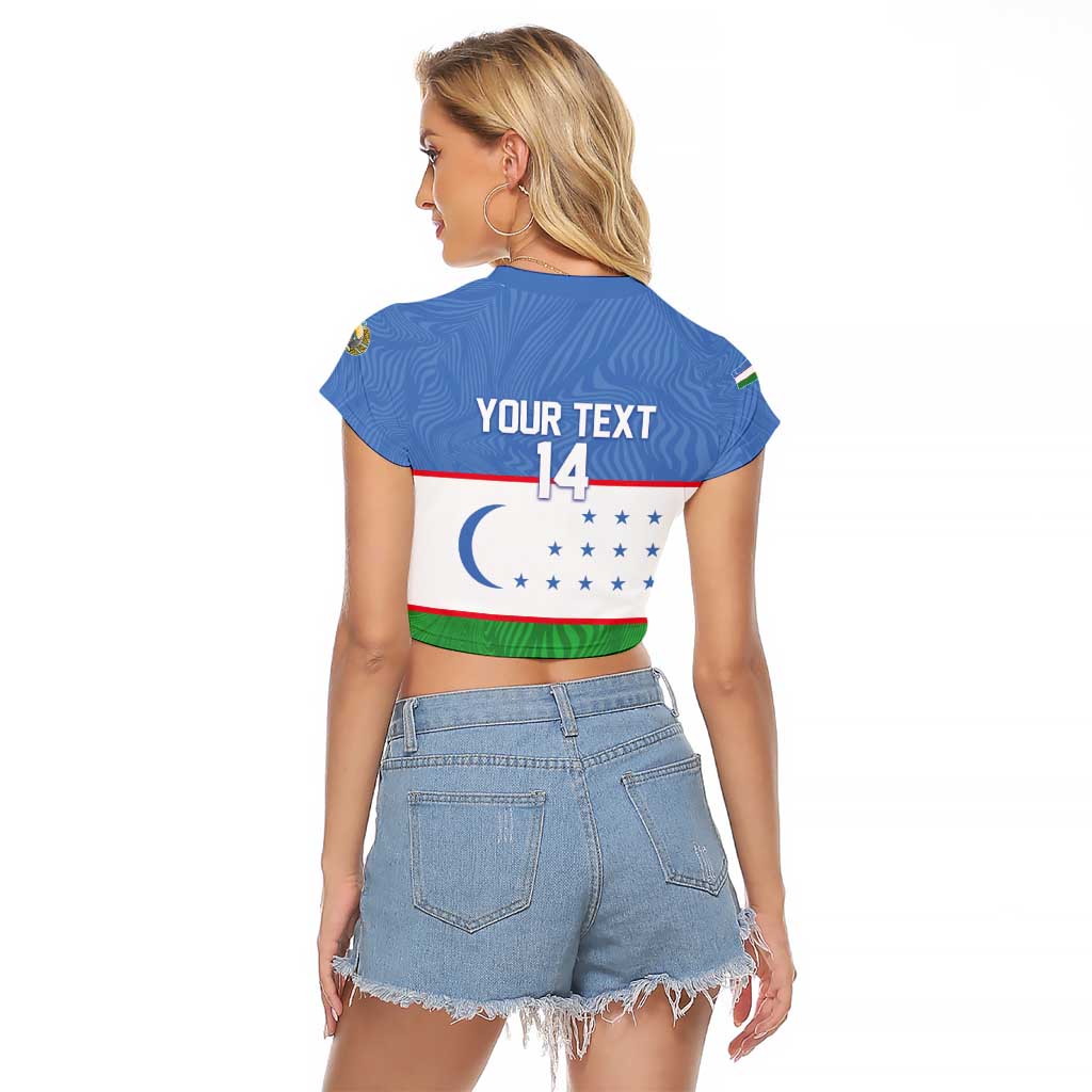 Uzbekistan Football Custom Raglan Cropped T Shirt Come On White Wolves Flag Style - Wonder Print Shop