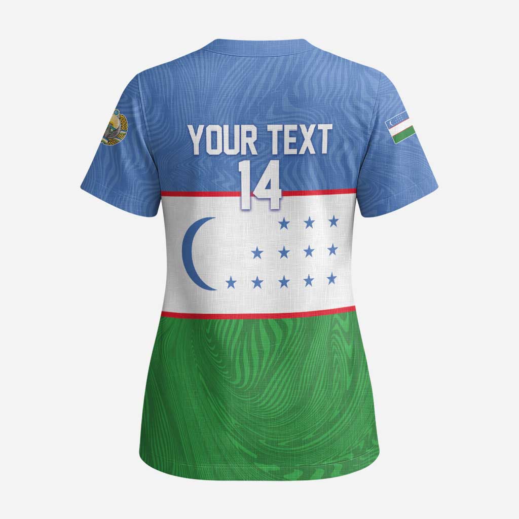 Uzbekistan Football Custom Scrub Top Come On White Wolves Flag Style - Wonder Print Shop