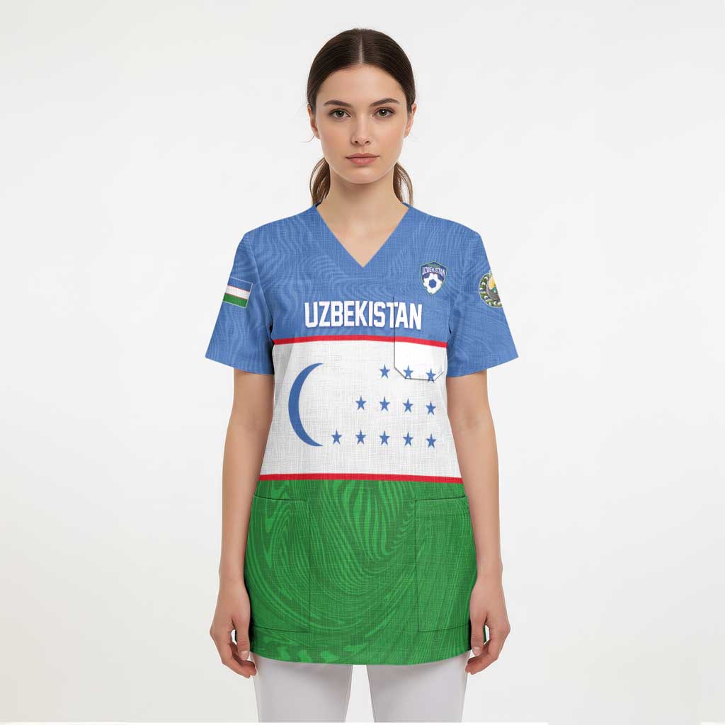 Uzbekistan Football Custom Scrub Top Come On White Wolves Flag Style - Wonder Print Shop