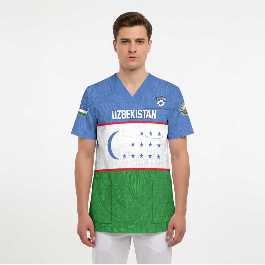 Uzbekistan Football Custom Scrub Top Come On White Wolves Flag Style - Wonder Print Shop