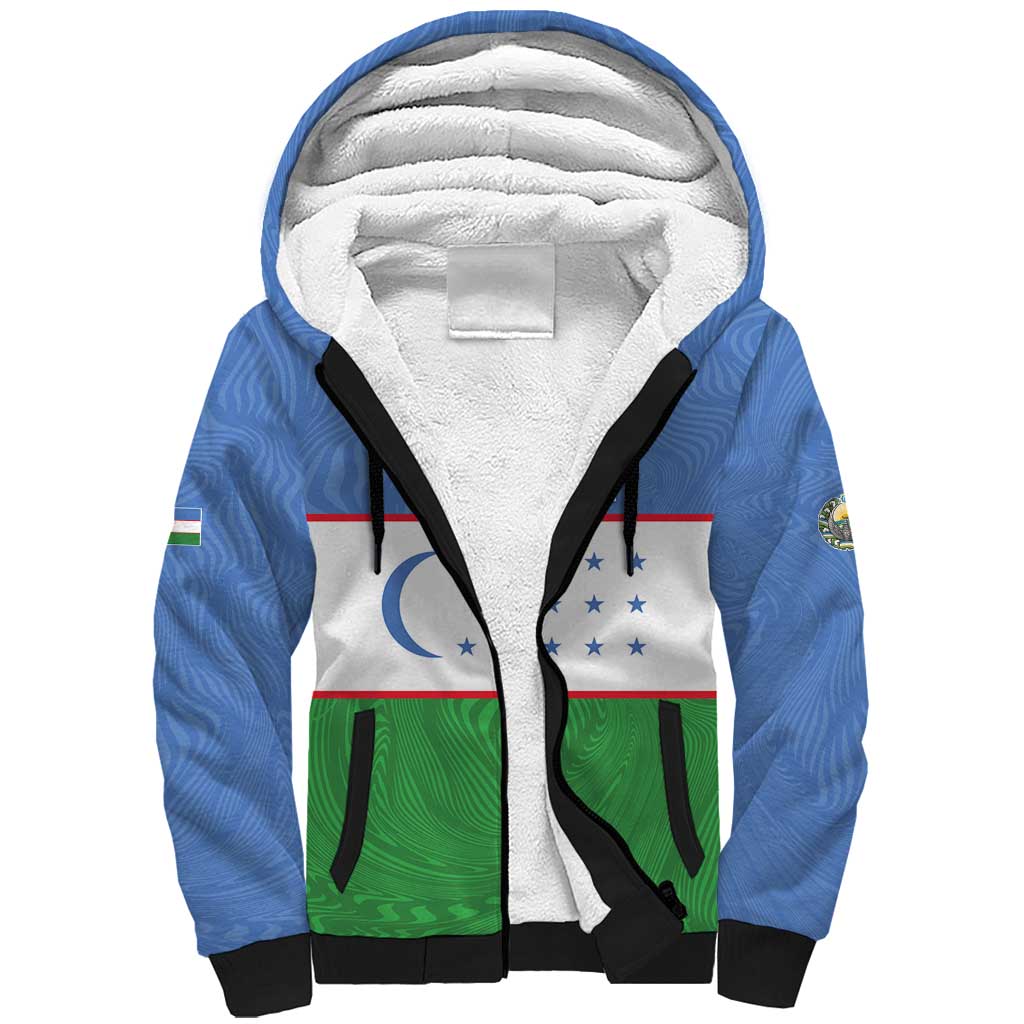 Uzbekistan Football Custom Sherpa Hoodie Come On White Wolves Flag Style - Wonder Print Shop