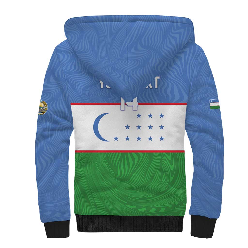 Uzbekistan Football Custom Sherpa Hoodie Come On White Wolves Flag Style - Wonder Print Shop