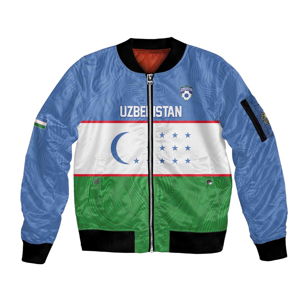 Uzbekistan Football Custom Sleeve Zip Bomber Jacket Come On White Wolves Flag Style - Wonder Print Shop
