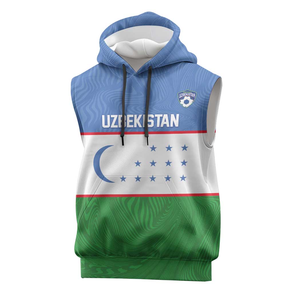 Uzbekistan Football Custom Sleeveless Hoodie Come On White Wolves Flag Style - Wonder Print Shop