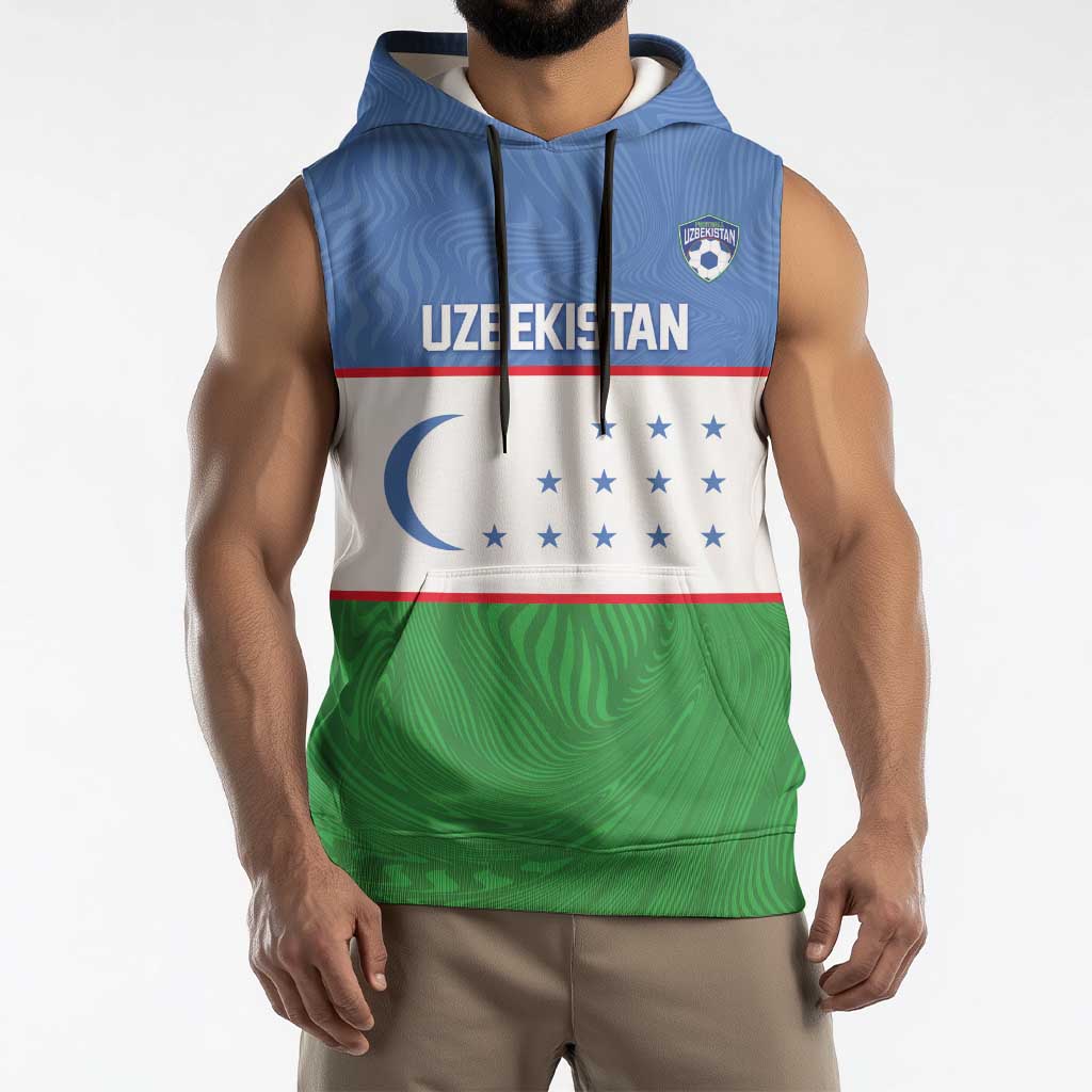 Uzbekistan Football Custom Sleeveless Hoodie Come On White Wolves Flag Style - Wonder Print Shop