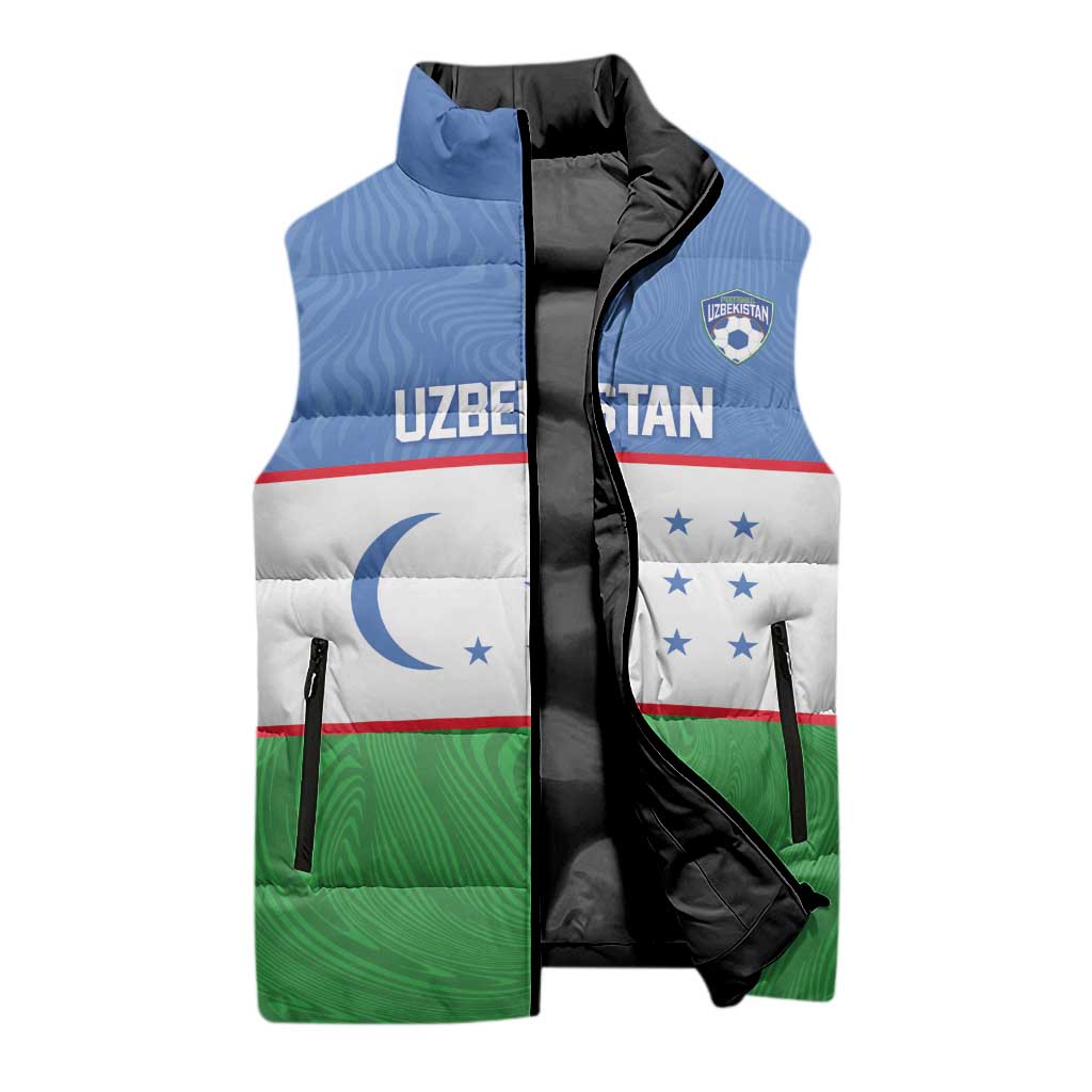 Uzbekistan Football Custom Sleeveless Puffer Jacket Come On White Wolves Flag Style - Wonder Print Shop