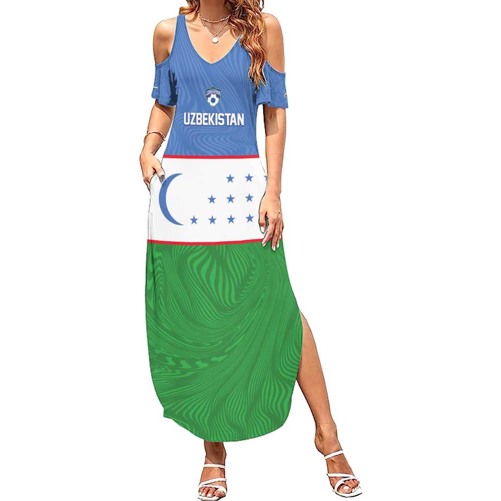 Uzbekistan Football Custom Summer Maxi Dress Come On White Wolves Flag Style - Wonder Print Shop